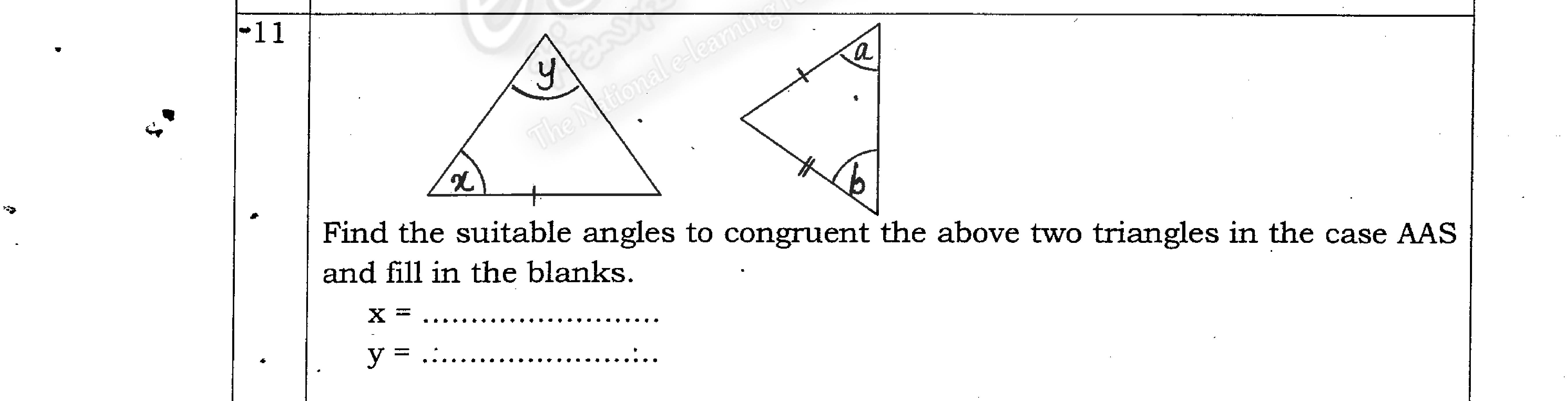 Paper I Part A Q11: Match angles to make two triangles congruent by AAS