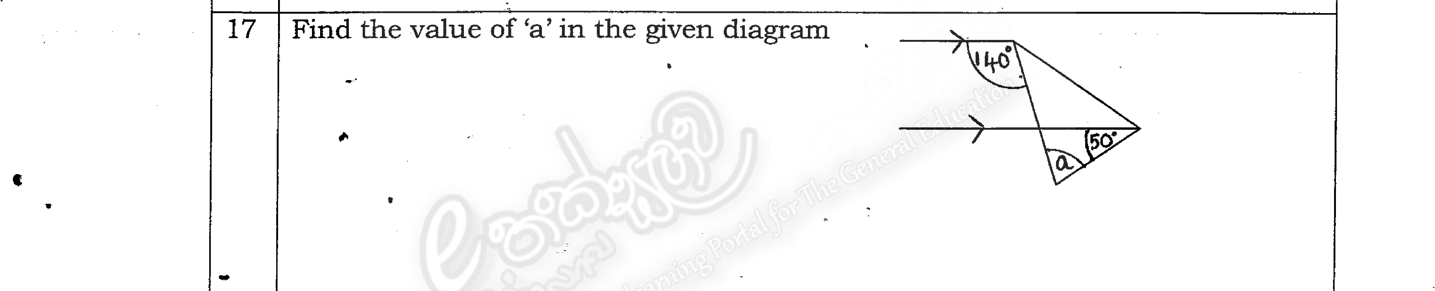 Paper I Part A Q17: Angle using parallel lines and a triangle angle sum
