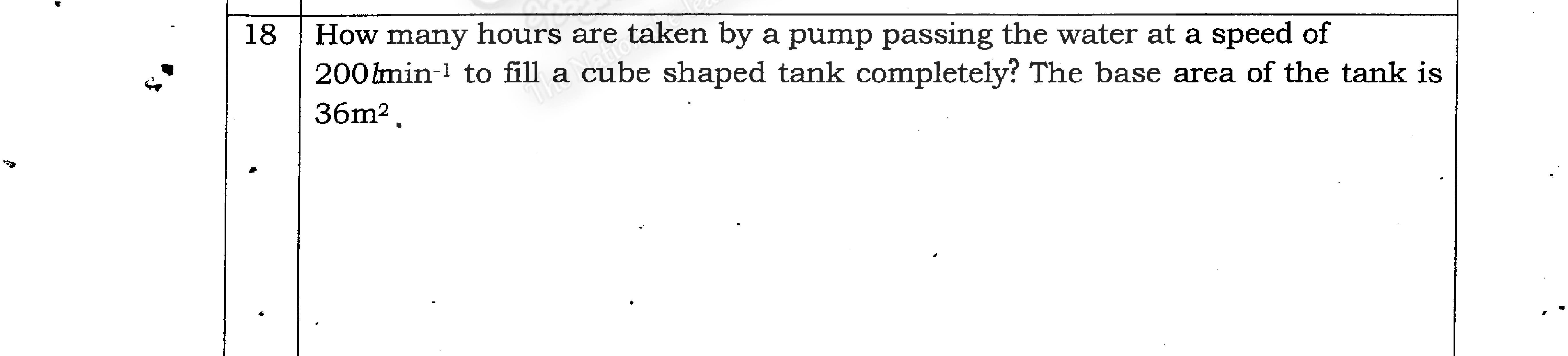 Paper I Part A Q18: Hours to fill a cube tank at a given pump rate