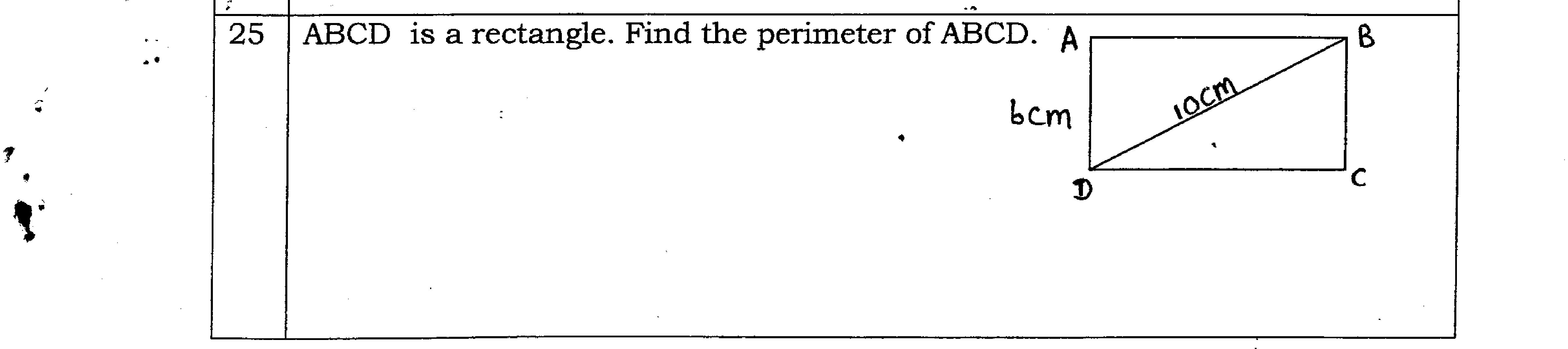 Paper I Part A Q25: Rectangle perimeter using Pythagoras on a diagonal