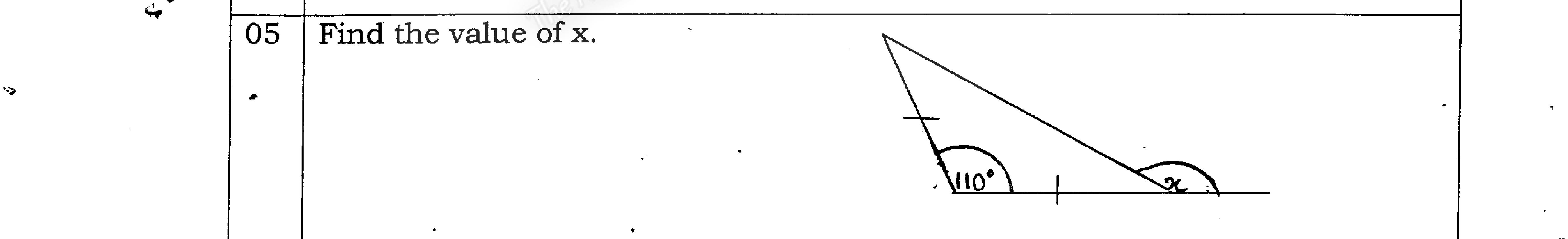 Paper I Part A Q5: Exterior angle of an isosceles triangle with a 110° apex