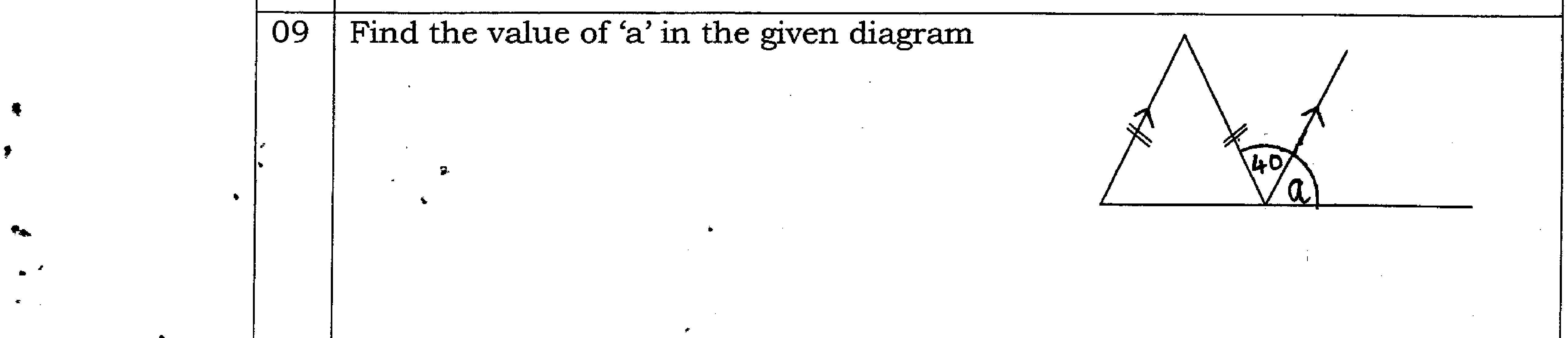 Paper I Part A Q9: Angle using an isosceles triangle and a parallel line