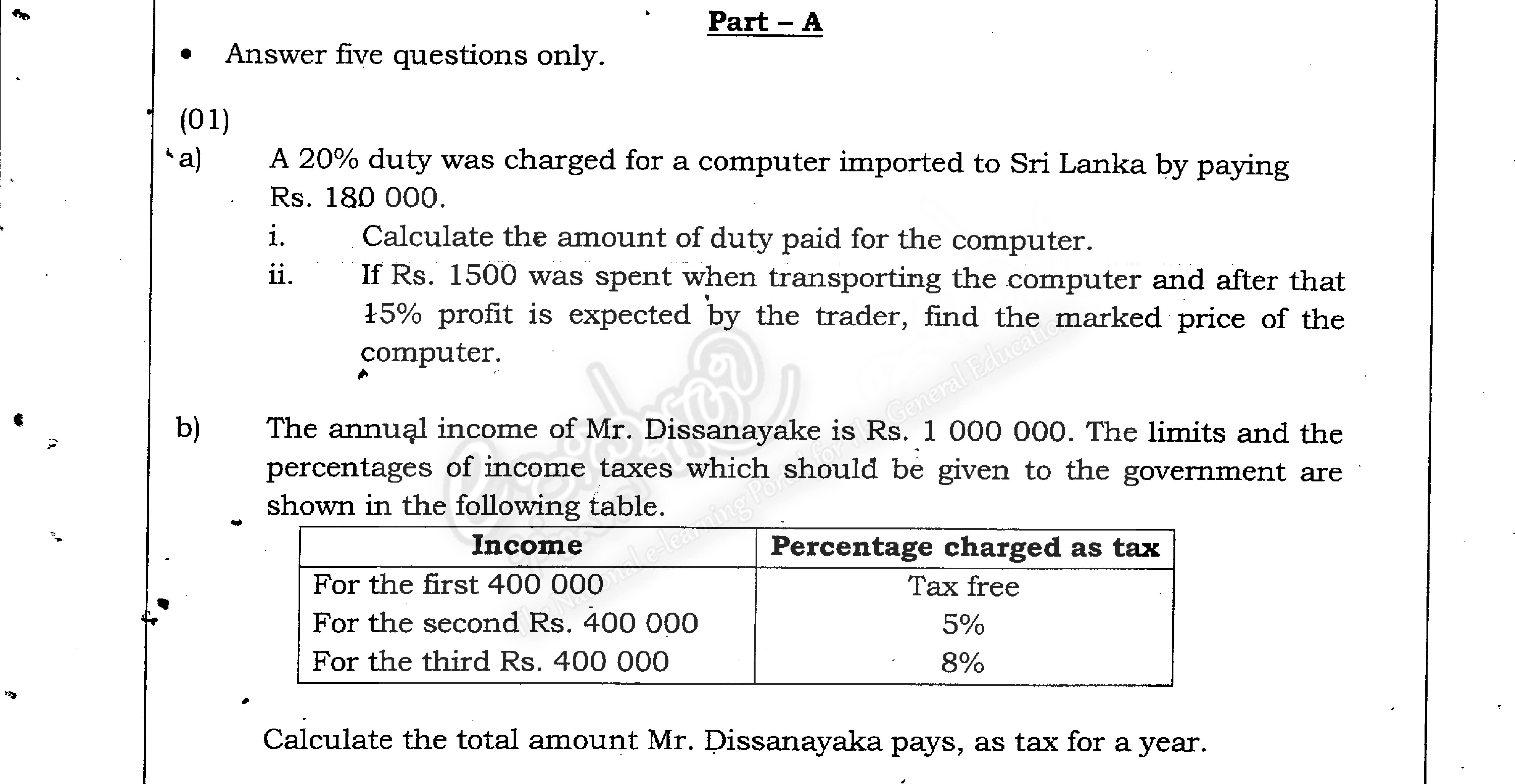 Paper II Part A Q1: Import duty and marked price; income tax from slabs