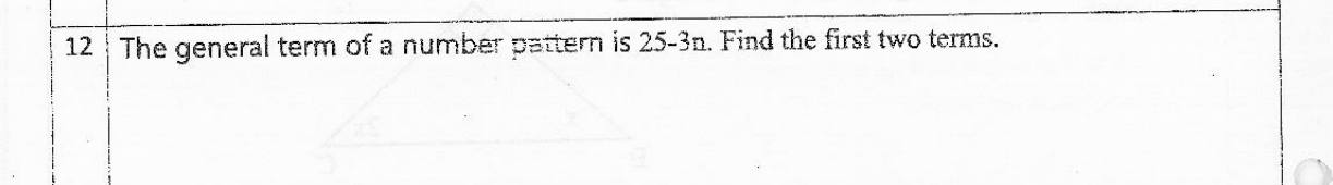 Paper I Part A Q12: First terms of a pattern from its general term