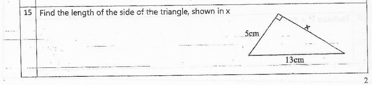 Paper I Part A Q15: Missing side of a right triangle by Pythagoras