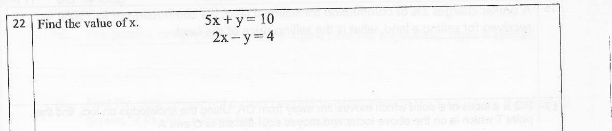 Paper I Part A Q22: Solve simultaneous equations for x