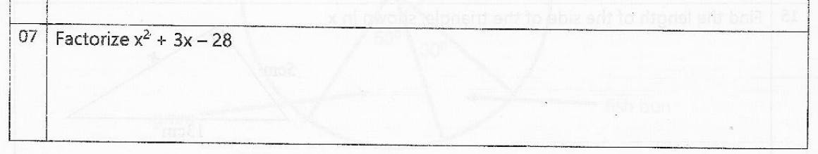 Paper I Part A Q7: Factorise a trinomial quadratic expression
