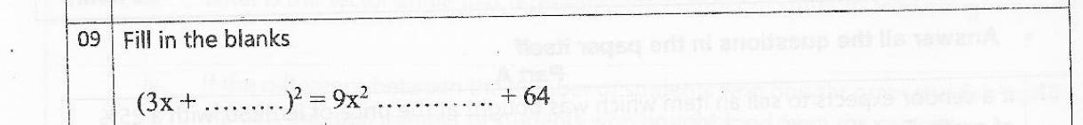 Paper I Part A Q9: Complete the square of a binomial