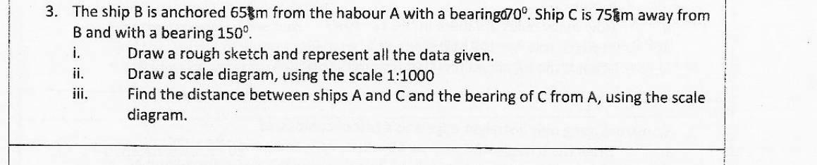 Paper II Part A Q3: Scale diagram of ship positions from bearings