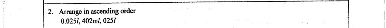 Paper I Part A Q2: Order liquid volumes given in litres and millilitres