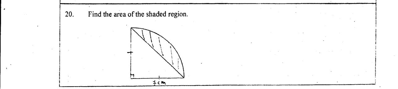 Paper I Part A Q20: Area between a quarter circle arc and its chord
