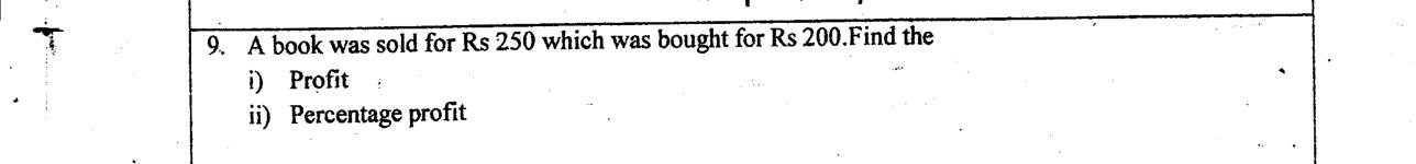 Paper I Part A Q9: Profit and percentage profit on a sale