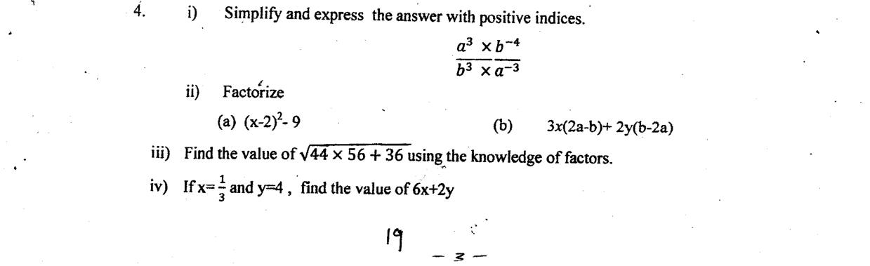 Paper I Part B Q4: Index laws, factorising, a square root by factors, substitution