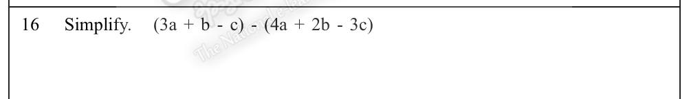 Paper I Part A Q16: Simplify by subtracting algebraic expressions