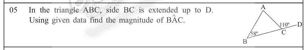 Paper I Part A Q5: Interior angle from an exterior angle of a triangle
