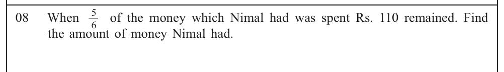 Paper I Part A Q8: Whole amount from remainder after spending a fraction