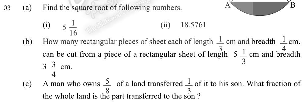 Paper I Part B Q3: Square roots; pieces cut from a sheet; fraction of a fraction