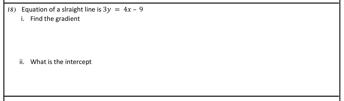 Paper I Part I Q18: Gradient and intercept from a line equation