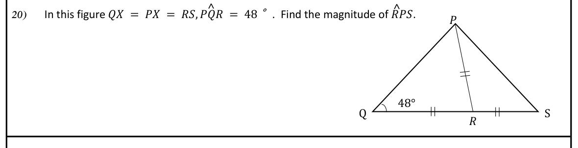 Paper I Part I Q20: Angle using isosceles triangles and an exterior angle