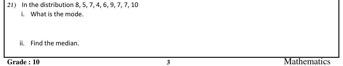 Paper I Part I Q21: Mode and median of raw data