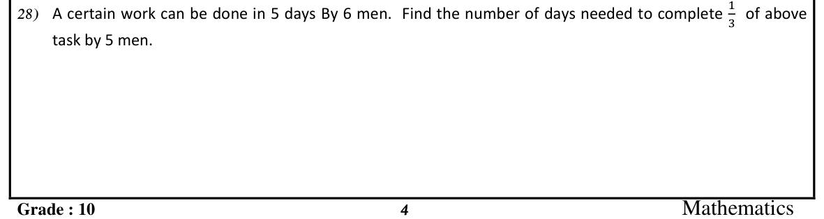 Paper I Part I Q28: Days for a fraction of a job with fewer workers