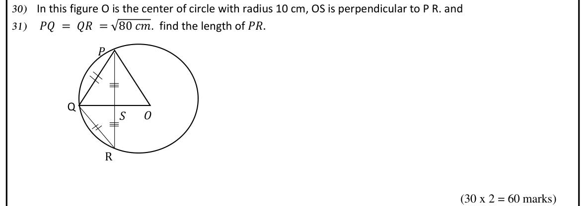 Paper I Part I Q30: Chord length using perpendicular from centre and Pythagoras