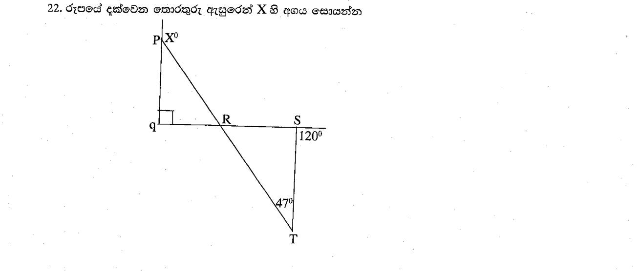 Paper I Part A Q22: Exterior angle using vertically opposite angles and angle sums
