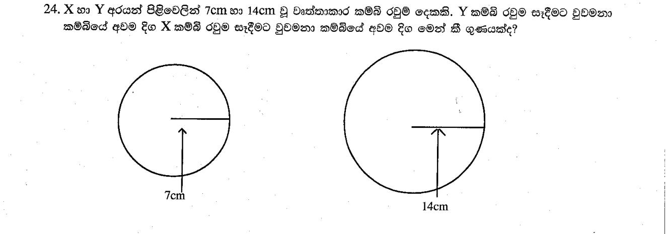 Paper I Part A Q24: Compare circumferences of two circles