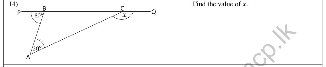 Paper I Part A Q14: Exterior angle of a triangle on a straight line