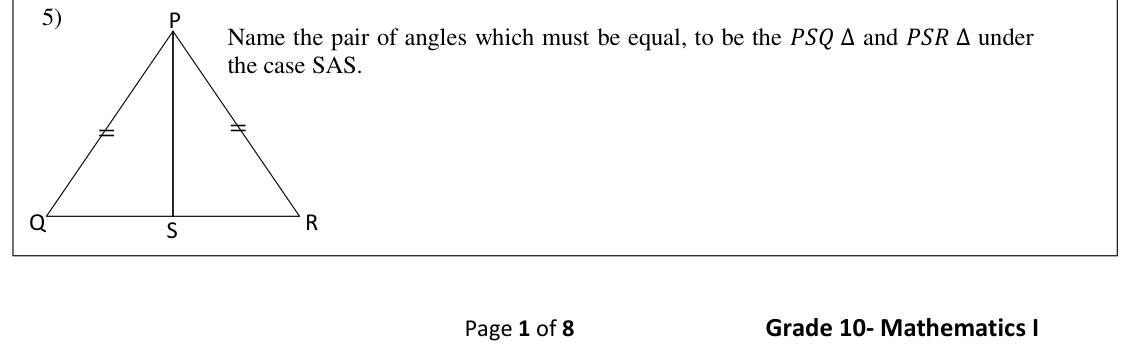 Paper I Part A Q5: Name the included angles needed for SAS congruence