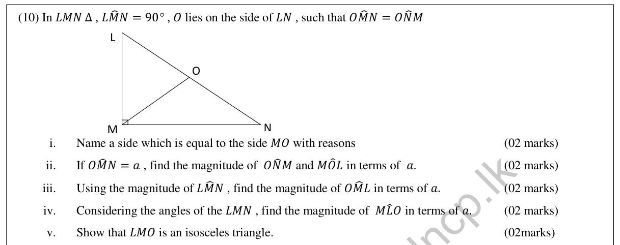 Paper II Part B Q10: Angles in a right triangle with a point on the hypotenuse; isosceles proof