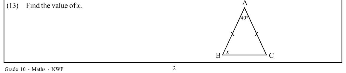 Paper I Part A Q13: Base angle of an isosceles triangle