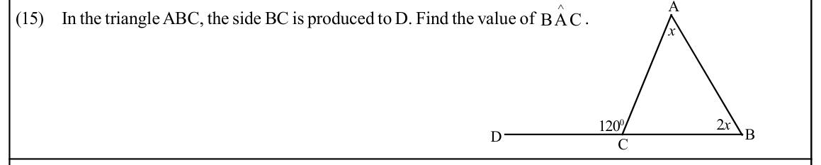 Paper I Part A Q15: Interior angle using the exterior angle theorem