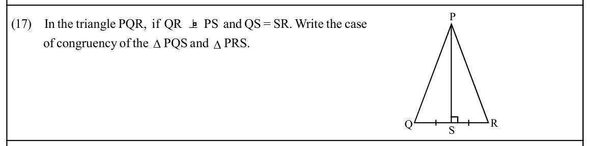 Paper I Part A Q17: State the congruence condition for two triangles