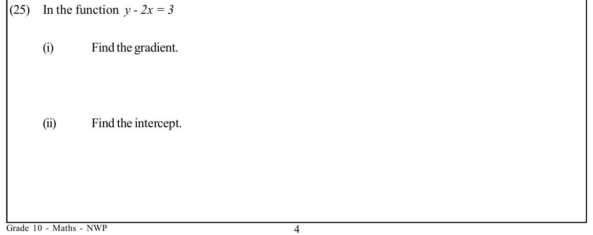 Paper I Part A Q25: Gradient and intercept of a linear function