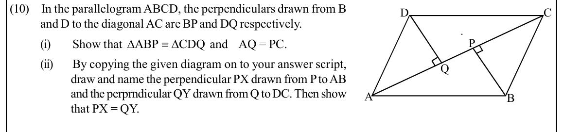 Paper II Part B Q10: Parallelogram perpendiculars: congruent triangles and equal lengths