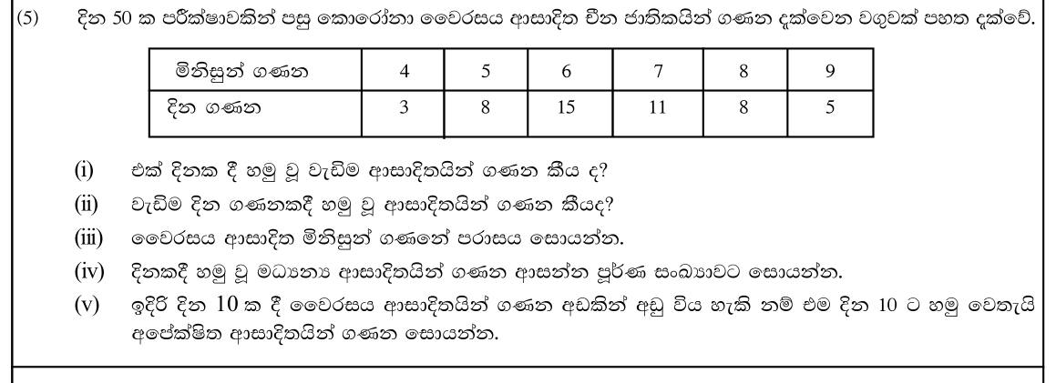 Paper II Part A Q5: Mode, range and mean from a frequency table; projection