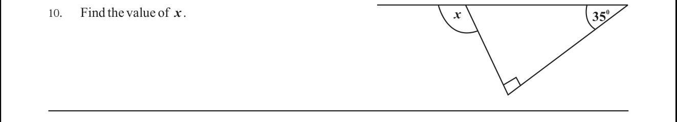 Paper I Part A Q10: Angle on a straight line using a right triangle's exterior angle