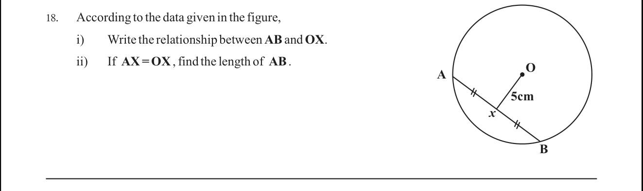 Paper I Part A Q18: Perpendicular from centre to chord; chord length