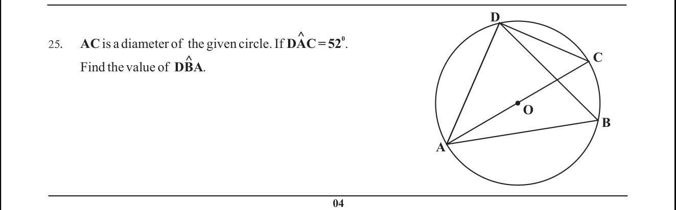 Paper I Part A Q25: Angle using the semicircle and same-segment angle theorems