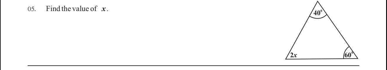 Paper I Part A Q5: Unknown angle from the angle sum of a triangle