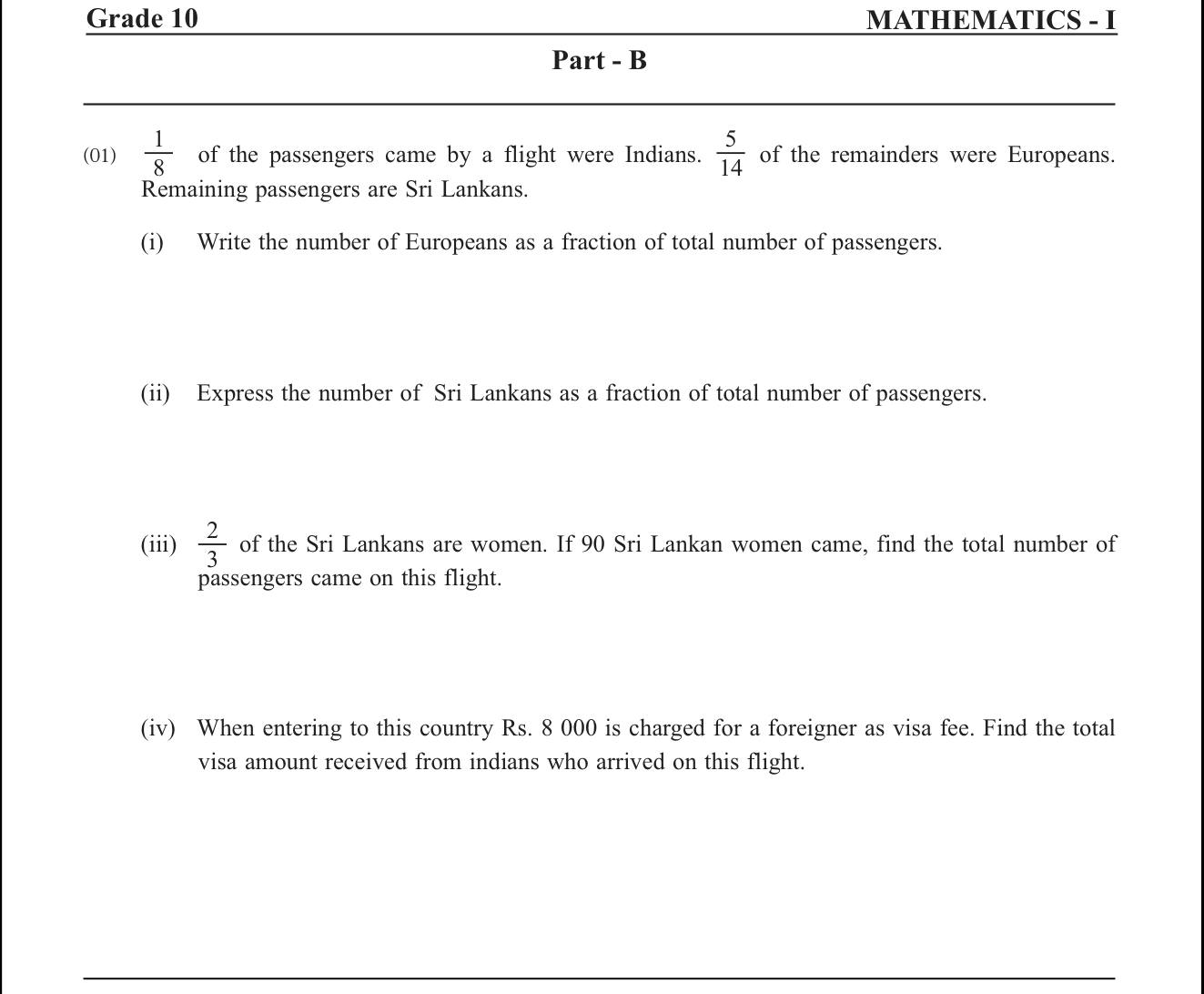 Paper I Part B Q1: Successive fractions of passengers; find the total and a fee amount