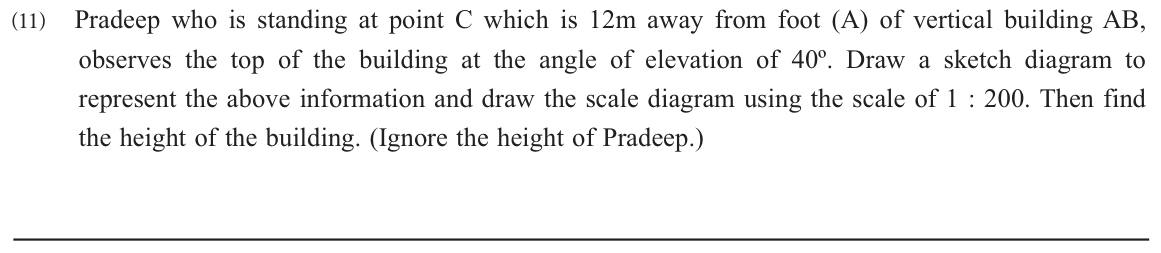 Paper II Part B Q11: Scale diagram from an angle of elevation; find a height