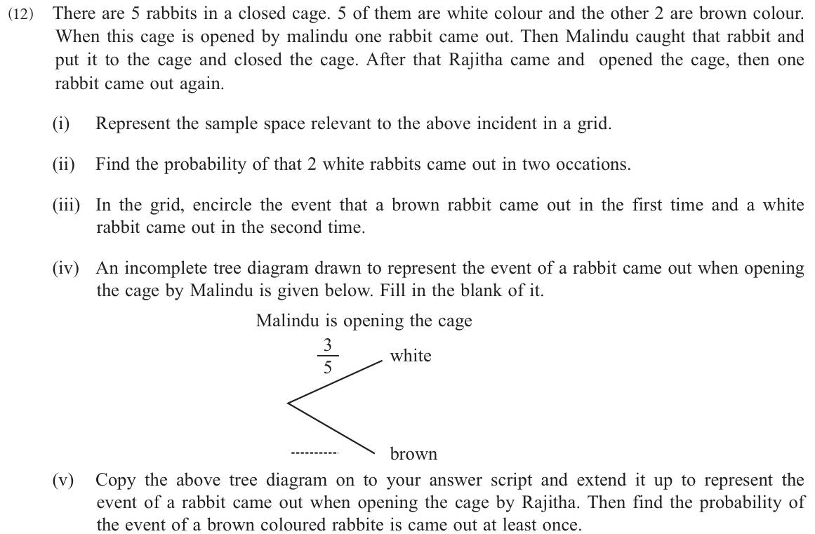 Paper II Part B Q12: Grid and tree diagram for repeated selection with replacement