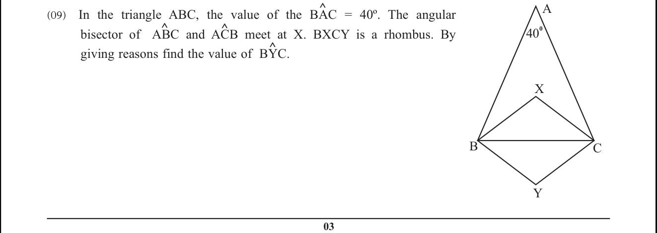 Paper II Part B Q9: Angle in a rhombus built on angle bisectors of a triangle