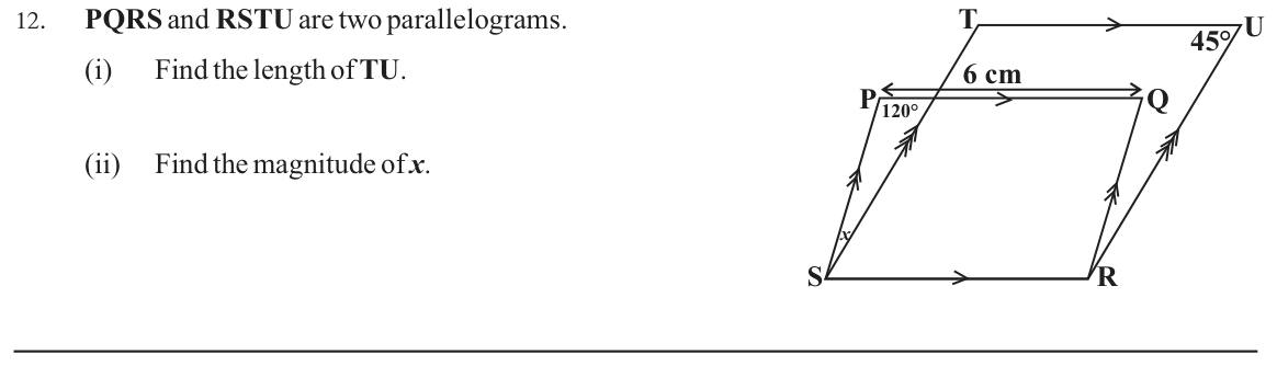Paper I Part A Q12: Side and angle in two overlapping parallelograms