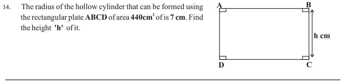 Paper I Part A Q14: Height of a cylinder rolled from a rectangle of given area