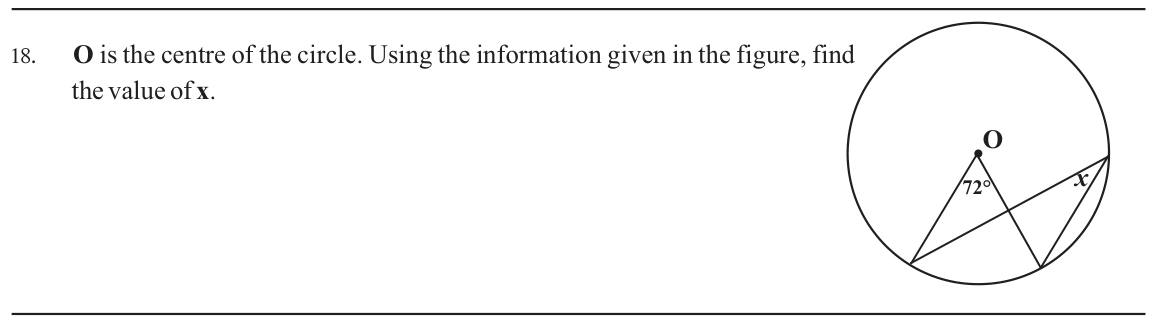Paper I Part A Q18: Angle at the circumference from the angle at the centre