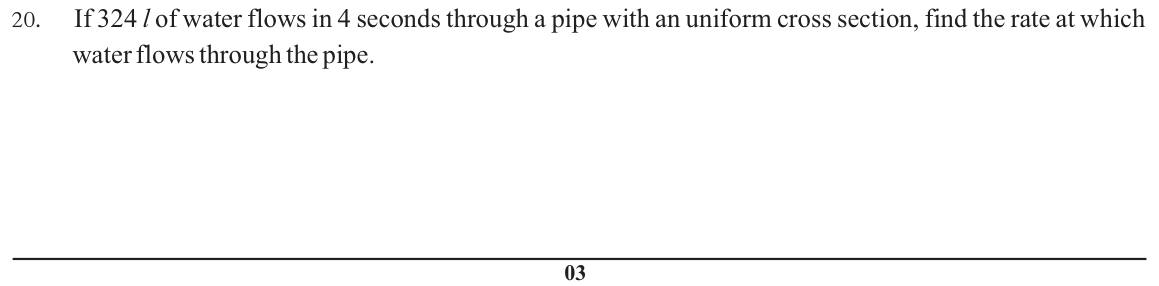 Paper I Part A Q20: Flow rate of water through a pipe