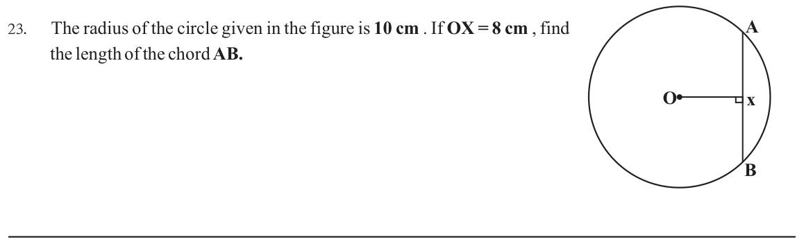 Paper I Part A Q23: Chord length from radius and distance to centre